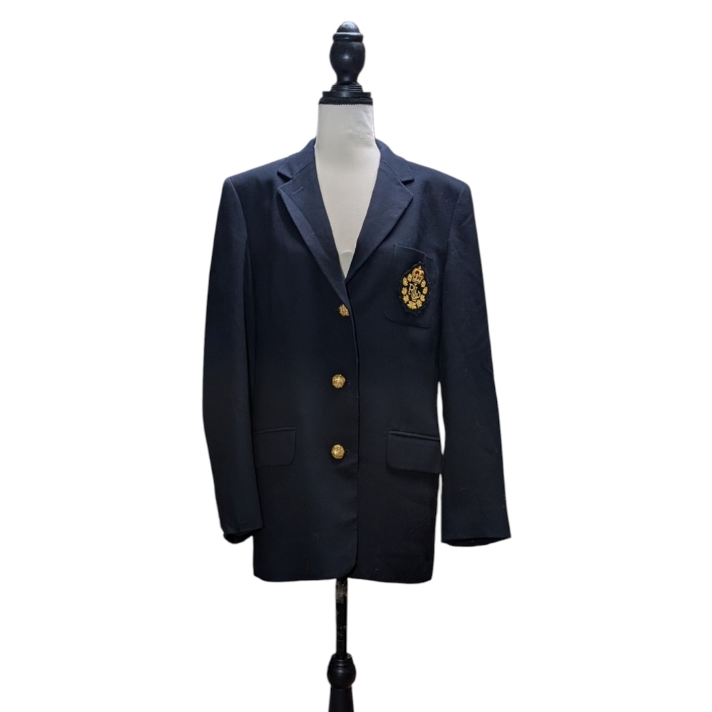 100% Pure New Wool Ralph Lauren Dark Blue Blazer with Gold Buttons - Picture 2 of 12